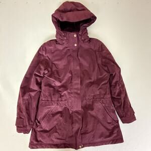 L.L.Bean Womens L Reg Hooded PrimaLoft Parka Coat Burgundy Fleece Lined